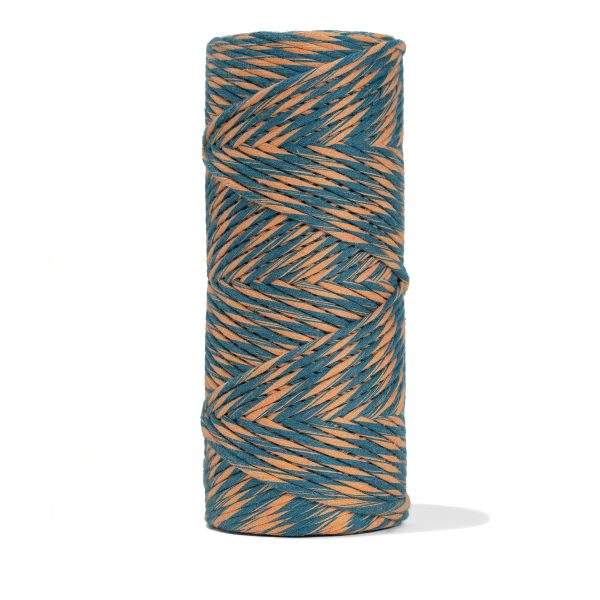 DUAL RECYCLED COTTON MACRAME CORD 4 MM - SINGLE STRAND - APRICOT + OCEAN TEAL COLOR Supply