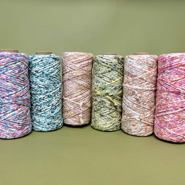 Hand Painted Confetti Soft Cotton Cord 4mm - 1 Single Strand - Cardinal For Sale - Image 3